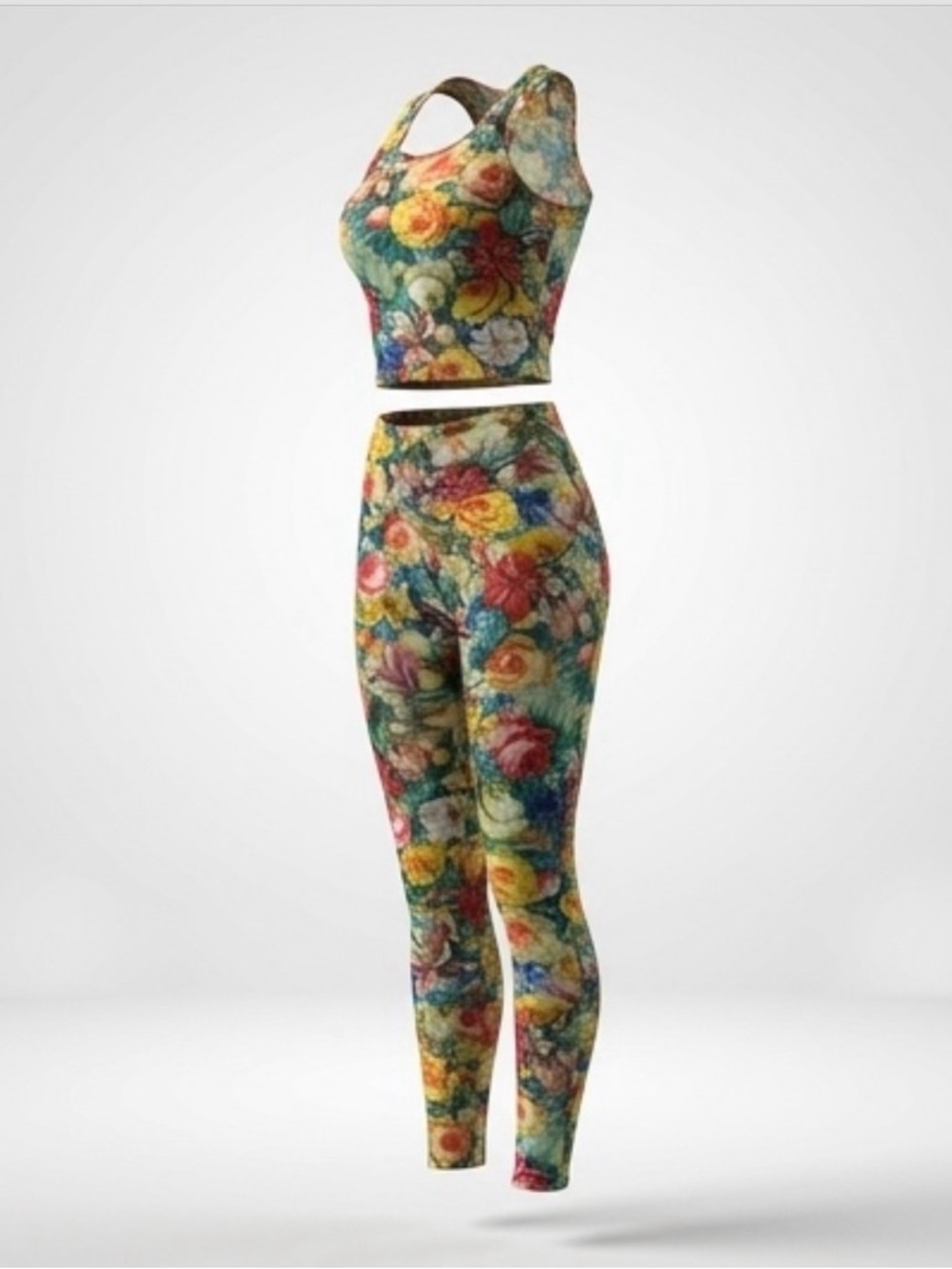 Floral Print High-Waist Leggings and Crop Top Set - Multicolor
